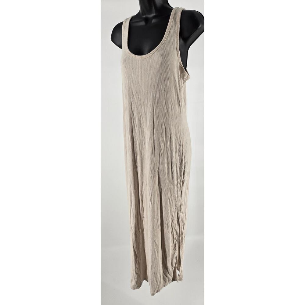 Old Navy Beige Sleeveless Ribbed Maxi Dress Slit Womens Large Vacation Casual - Picture 2 of 6